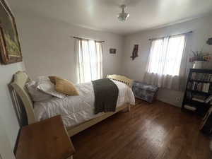 Bedroom with wood-type flooring and multiple windows