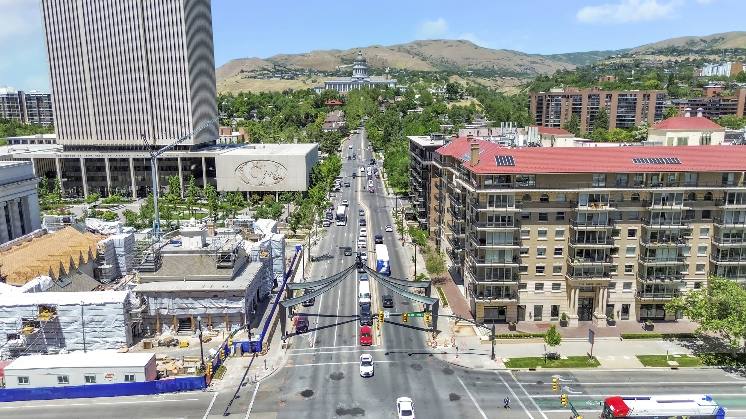 View of urban area with a mountainous background