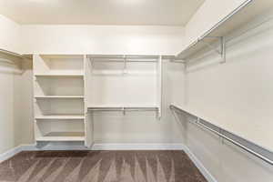Walk in closet with dark carpet