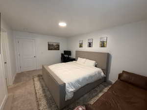 Bedroom with carpet floors and baseboards