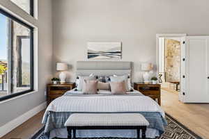 Bedroom with wood finished floors