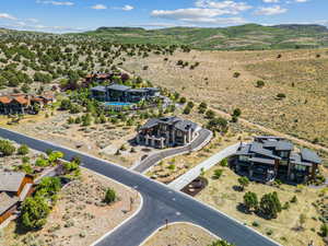 Bird's eye view of a mountainous background