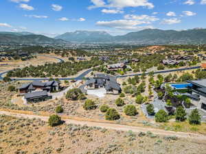 Bird's eye view of a mountainous background