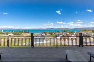View of patio featuring a residential view and a mountain view