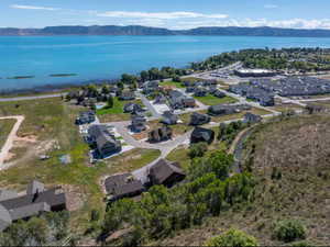 Aerial view of residential area with a water and mountain view