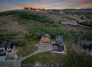 Aerial view at dusk of a view of countryside