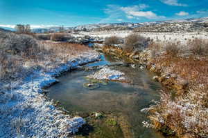 Aerial view of a water and mountain view