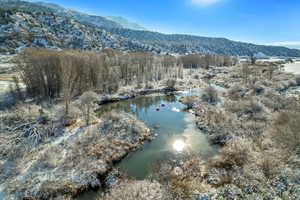 Bird's eye view of a water and mountain view