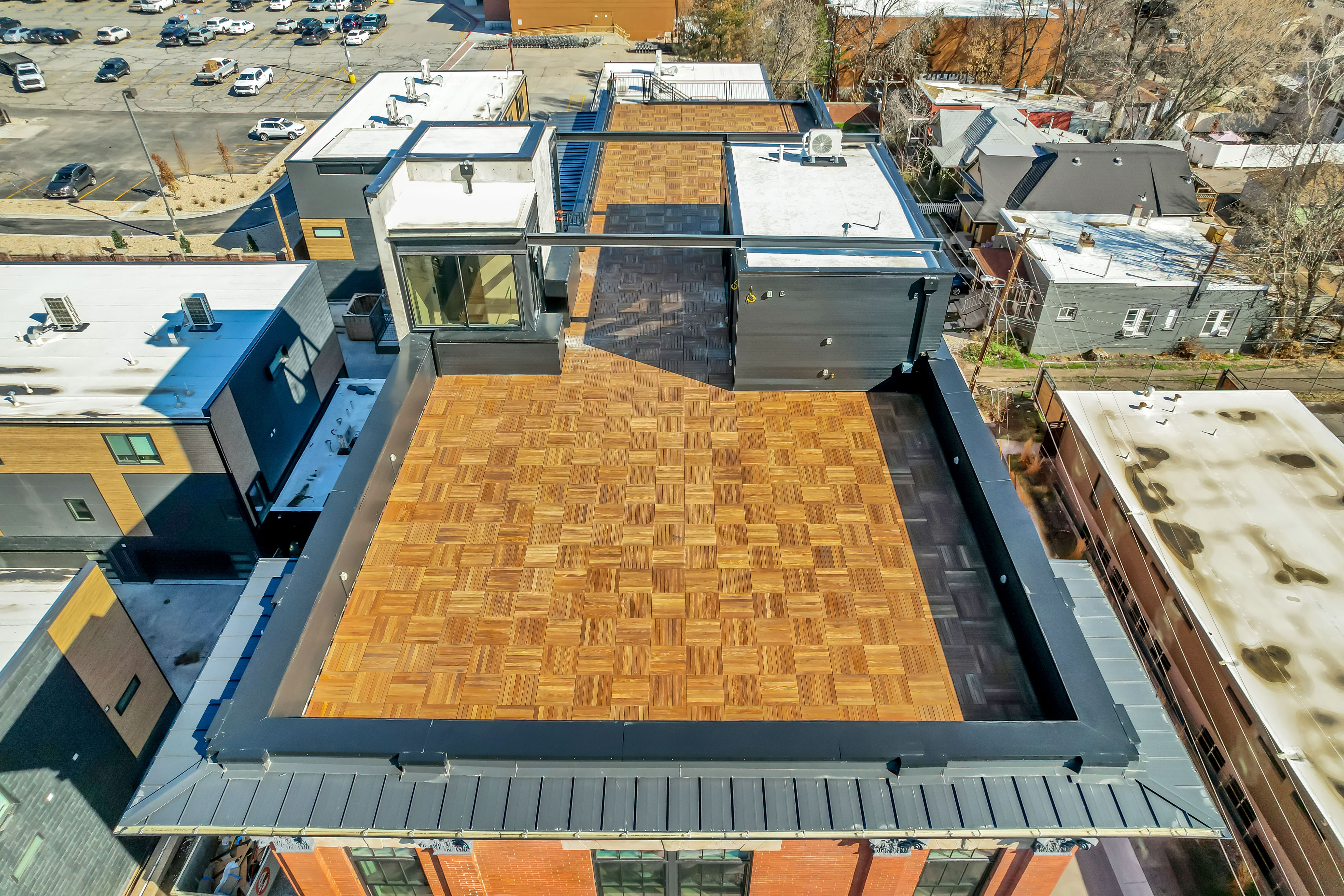 Aerial perspective of suburban area
