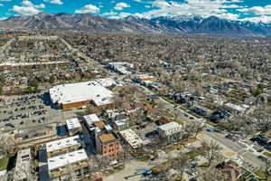 Aerial view of a mountain backdrop