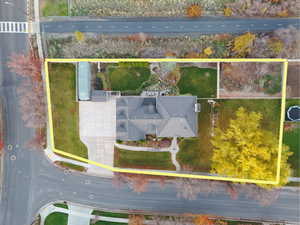 Aerial view of property's location featuring property parcel outlined
