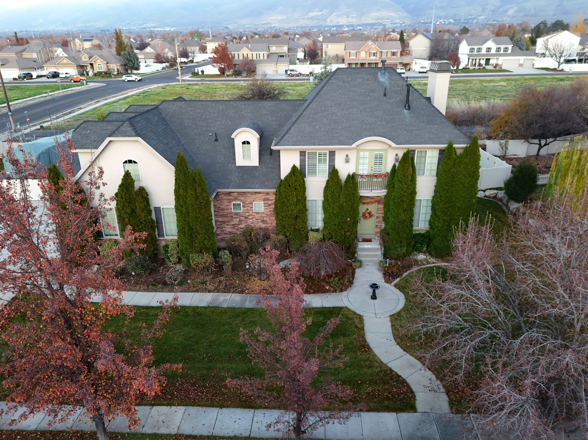 Aerial view of residential area