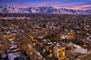 Aerial view at dusk of a mountain view
