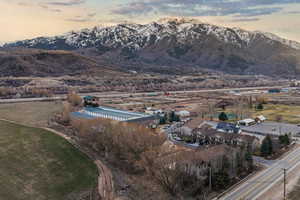 Aerial view at dusk of a mountain view