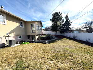 Fenced backyard with a patio area