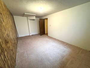 Unfurnished bedroom featuring carpet floors, a textured ceiling, and a closet