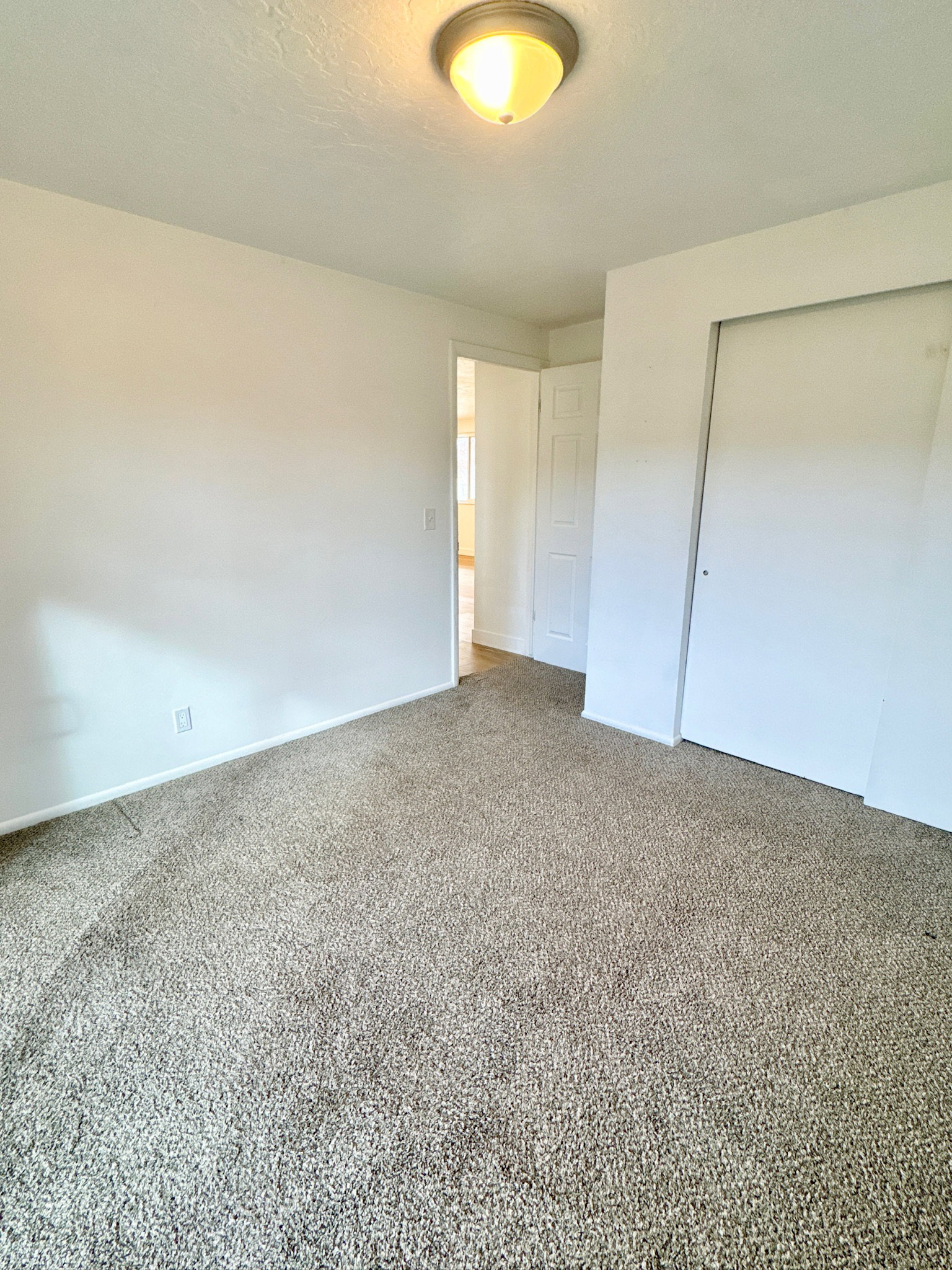 Unfurnished bedroom with carpet flooring and a closet