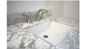 Second level bathroom close-up view of vanity