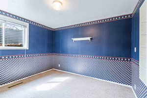 Unfurnished room with light carpet and baseboards