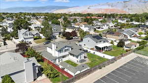 Drone / aerial view of a mountainous background