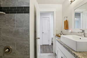Full bathroom featuring vanity and a shower
