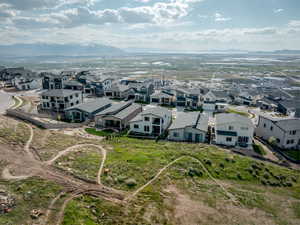Aerial perspective of suburban area with mountains