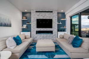 Living room with a fireplace