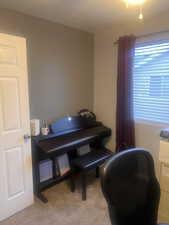 Office featuring light carpet