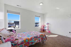 Bedroom with carpet flooring and baseboards