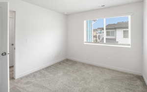 Unfurnished room with light carpet