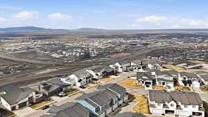 Aerial perspective of suburban area with mountains