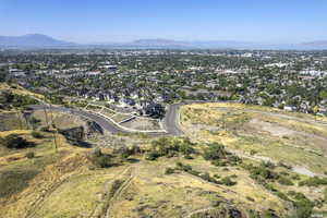 Aerial perspective of suburban area with mountains