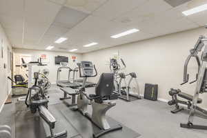 Workout area with a drop ceiling