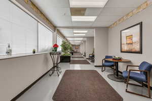 Building lobby featuring a paneled ceiling