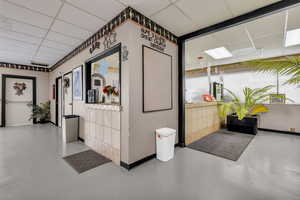 Building lobby with a drop ceiling