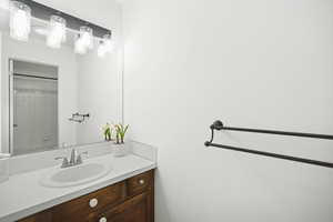 Upstairs bathroom with updated lighting