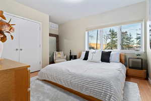 Bedroom with a closet and light wood-style flooring