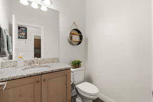 Half bathroom with vanity and toilet