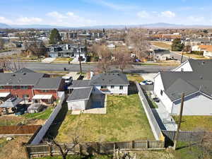 Aerial perspective of suburban area with mountains