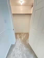 Walk in closet featuring light colored carpet