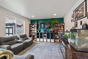 Living area with wood finished floors