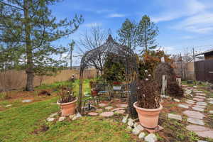 Fenced yard with a patio area