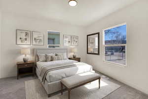 Bedroom with carpet flooring