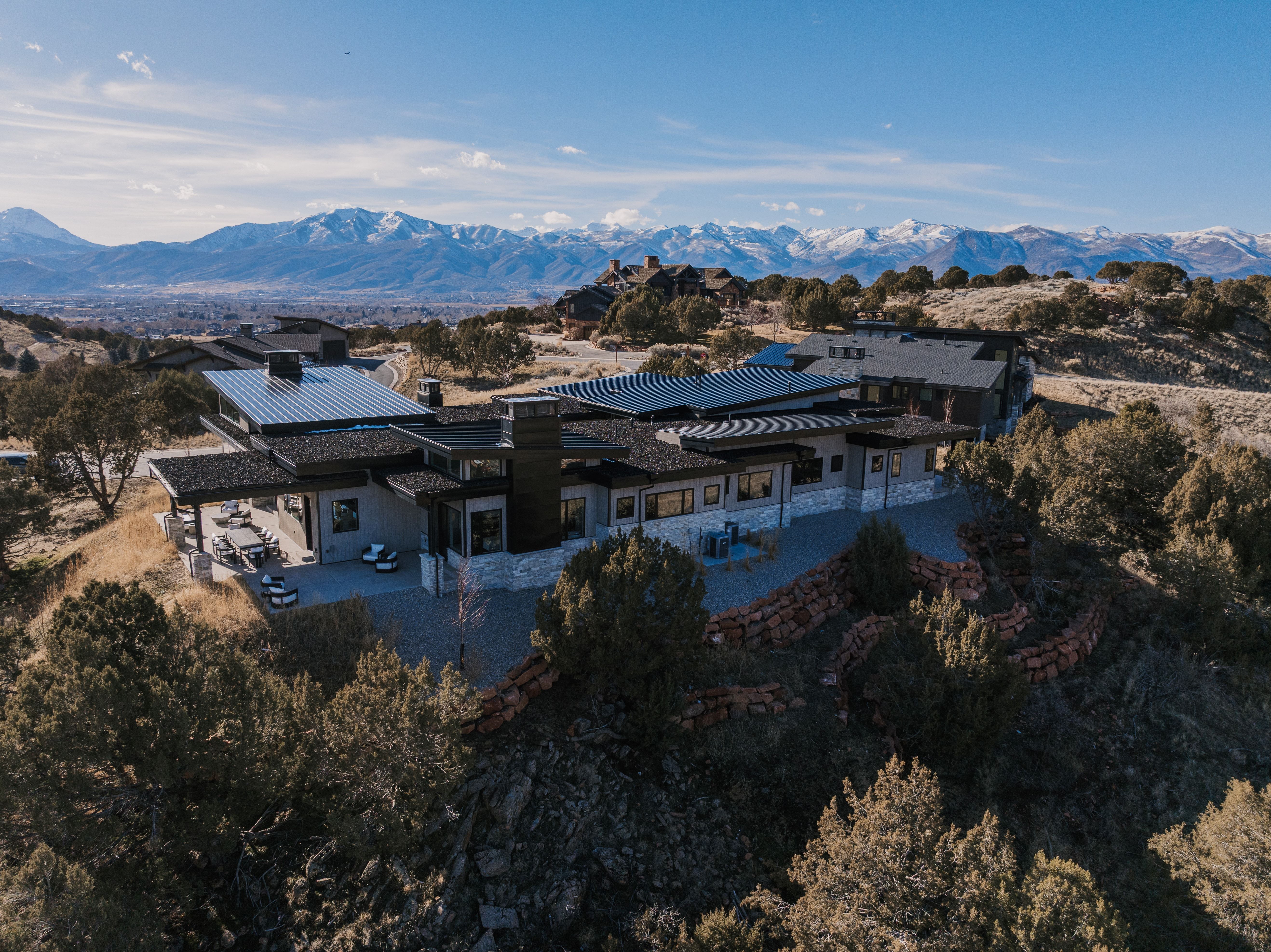 Drone / aerial view of a mountain backdrop