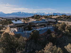 Drone / aerial view of a mountain backdrop