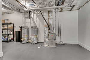 Utilities featuring water heater and heating unit