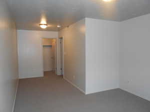Unfurnished bedroom featuring a walk in closet and carpet