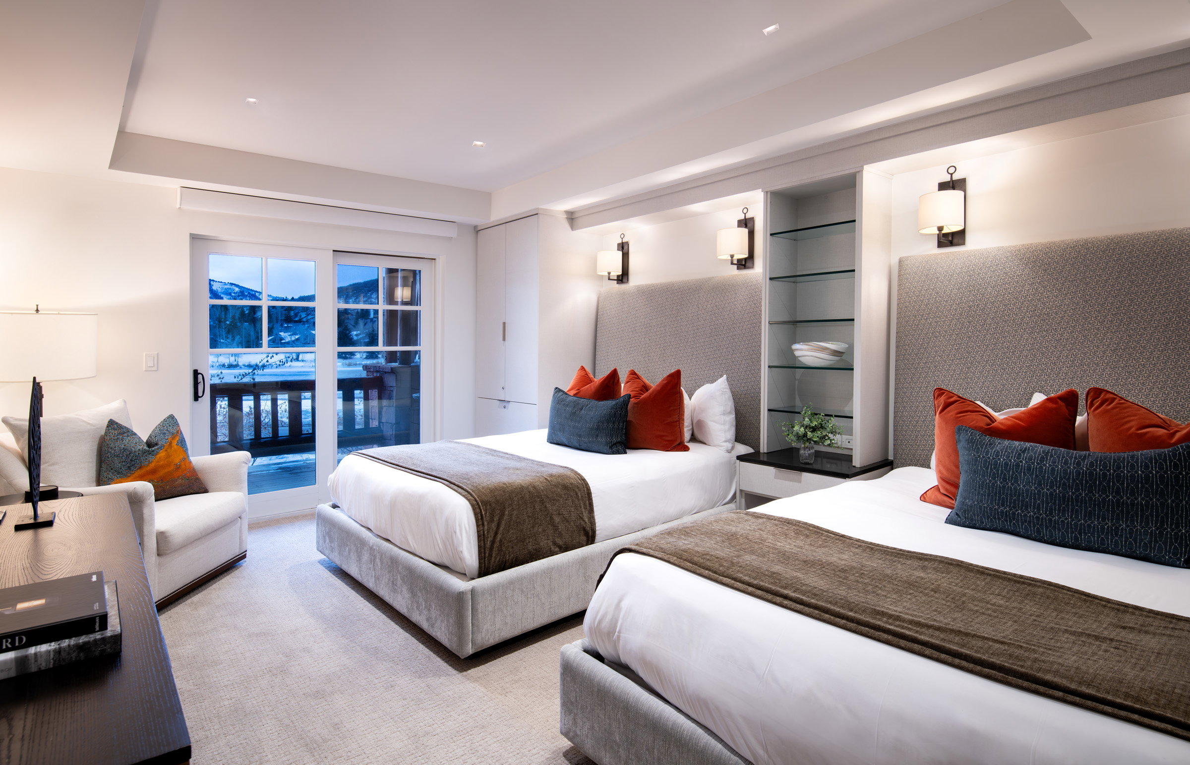 Carpeted bedroom featuring access to exterior
