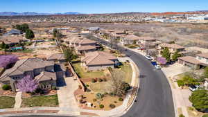 Aerial view of residential area with a mountainous background