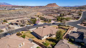 Aerial perspective of suburban area featuring mountains